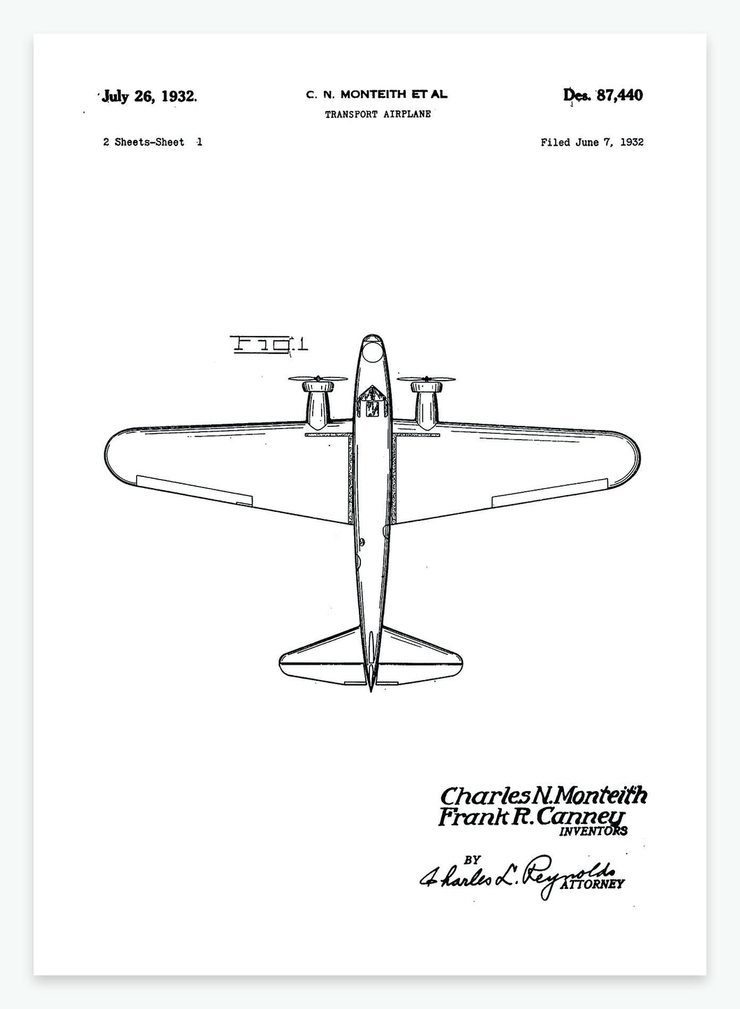 Transport Flyvemaskine | Smukt patent til din væg | plakat | poster - decoARTE